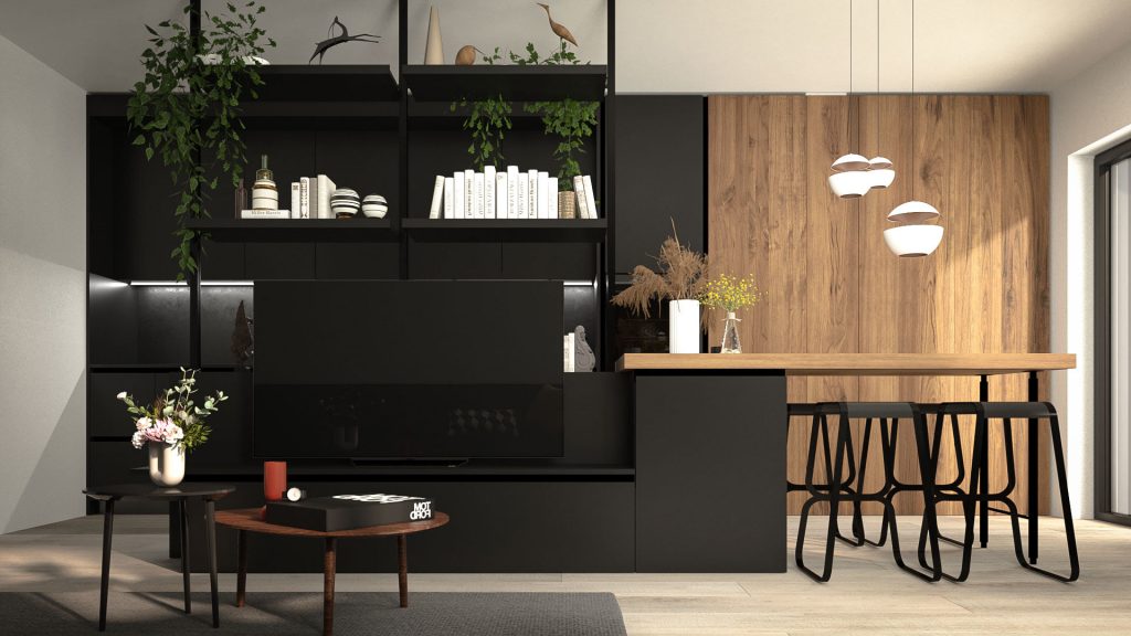 proiect design mobilier bucătărie Fenix negru client București